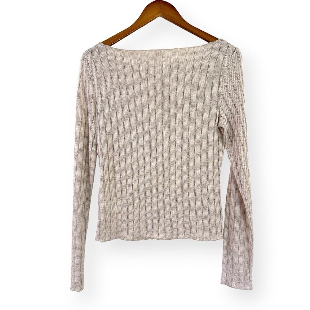 Anthropologie Pilcro Perfect Layering Tee S Beige Metallic Ribbed Knit Sparkle - Picture 9 of 10